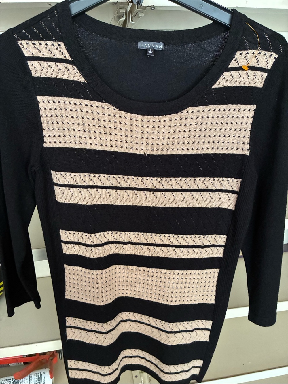 Hannah Black & Beige Striped Knit Top